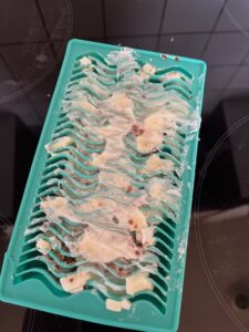 Beschäftigungsfutter: Silikonform mit hineingestrichenem Hundefutter